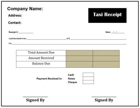 Taxi Receipt Template | Free Word & Excel Templates