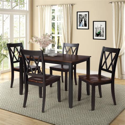 URTR 5-Pieces Wood Top Black Dining Table Set, Home Kitchen Table Set with 4 High Back Dining ...