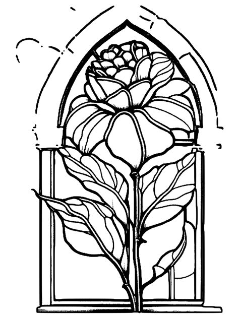 Realistic Stained Glass Flower Coloring Page · Creative Fabrica