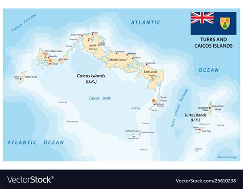 Turks and caicos islands map with flag Royalty Free Vector