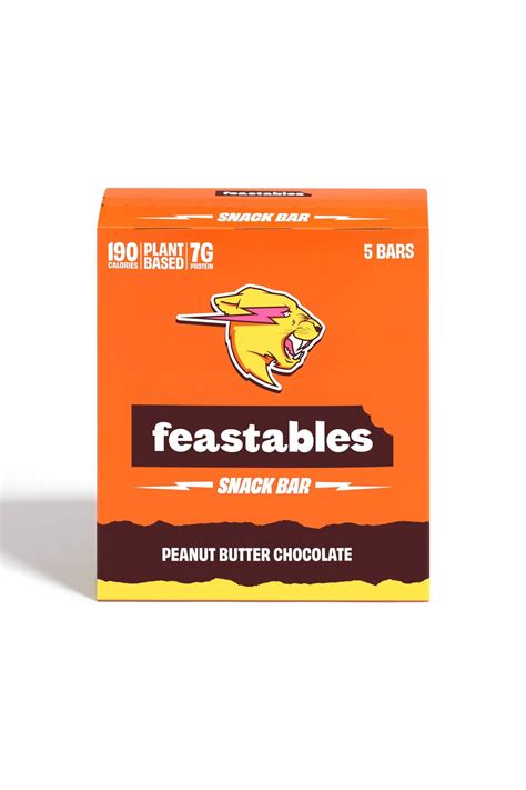 Feastables Mr Beast Feastables Snack Bar Peanut Butter Chocolate 5 Bars ...