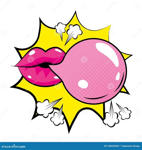 Pop Art Mouth with Bubble Gum Cartoon Stock Vector - Illustration of expression, icon: 149255940