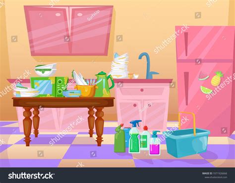 Mess Kitchen Cartoon Vector Illustration Dirty Stock Vector (Royalty Free) 1971926666