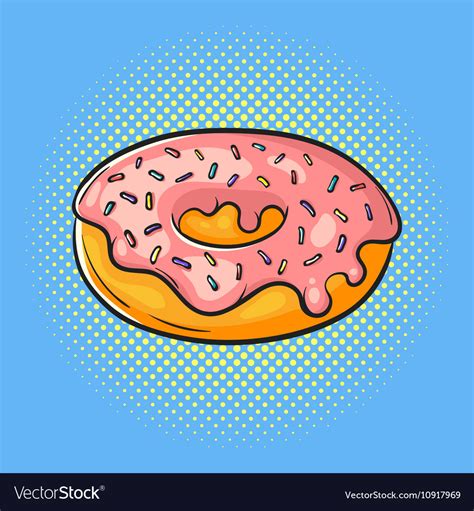 Hand drawn pop art of donut fast food Royalty Free Vector