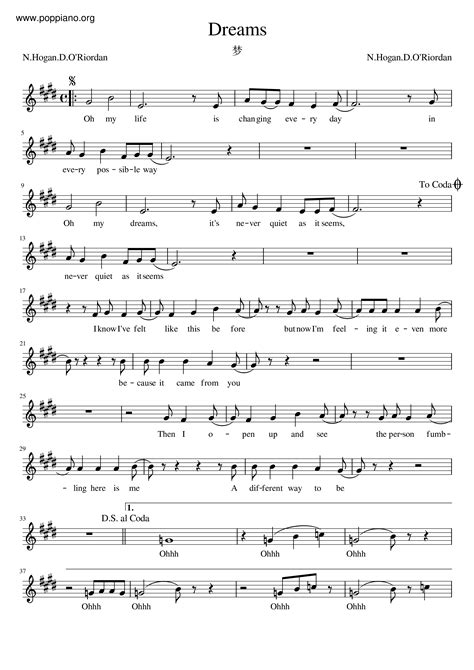 The Cranberries-Dreams Sheet Music pdf, - Free Score Download ★