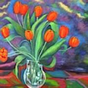 Tulips in Glass Vase Painting by Caroline Street