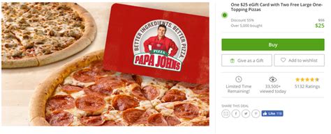 Buy a $25 Papa John's Gift Card, Get Two Large Bonus Pizzas For Free