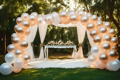 a wedding arch with balloons and white drapes. AI-Generated 31277996 ...