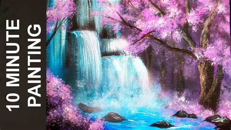 Painting A Waterfall in a Cherry Blossom Tree Forest with Acrylics in 10 Minutes! - YouTube