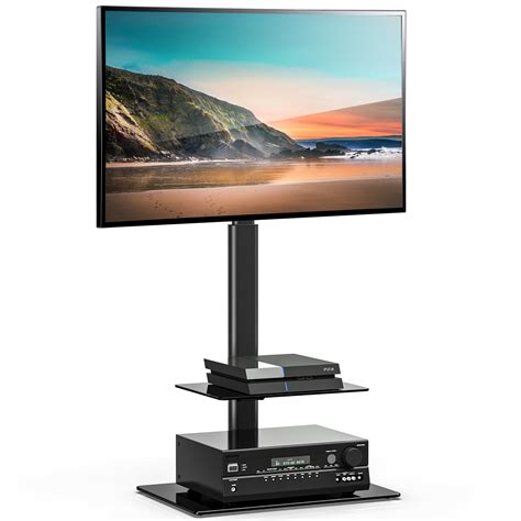 FITUEYES Height Adjustable Black Floor TV Stand for TVs up to 60” with Swivel Mount, TT206001GB ...