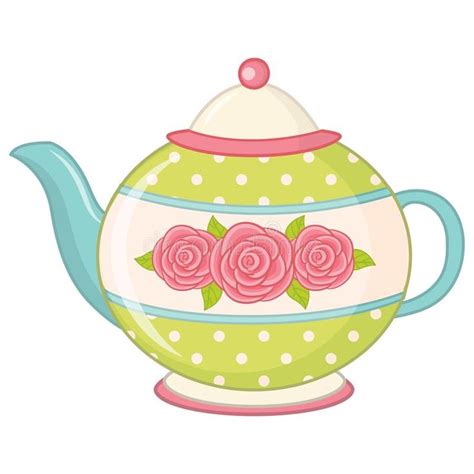 Teapot Vector Illustration with Polka Dot Pattern and Roses