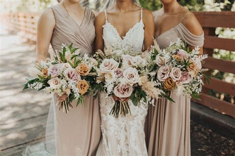 Pampas Grass boho bouquets with Earth tones | Bridesmaid boquets, Taupe wedding, Rose bridesmaid ...