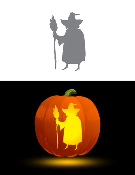 Printable Witch With Broom Pumpkin Stencil