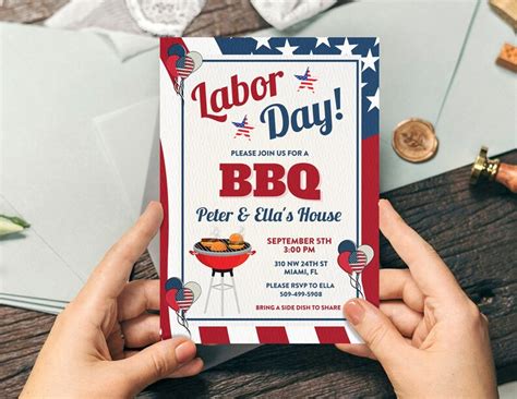 Labor Day BBQ Party Invitation, Labor Day Editable Invitation Template ...