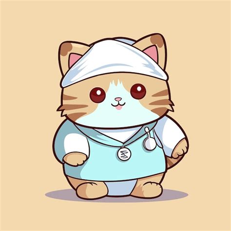 Premium Vector | Vector image of a cat nurse vector illustration of a striped cat wearing a ...