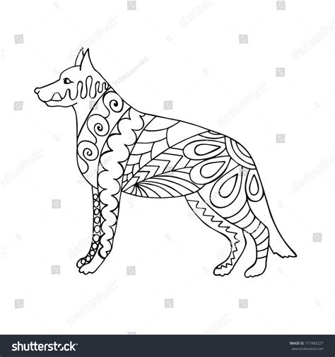 Hand Drawn Zentangle Dog Coloring Page Stock Vector (Royalty Free) 717482227