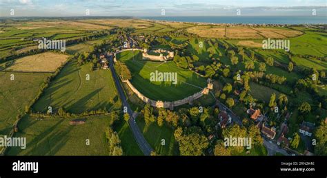 Aerial view of Pevensey Castle,a medieval castle at Pevensey, East ...