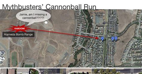Map Charts Path of MythBusters' Wayward Cannonball | WIRED