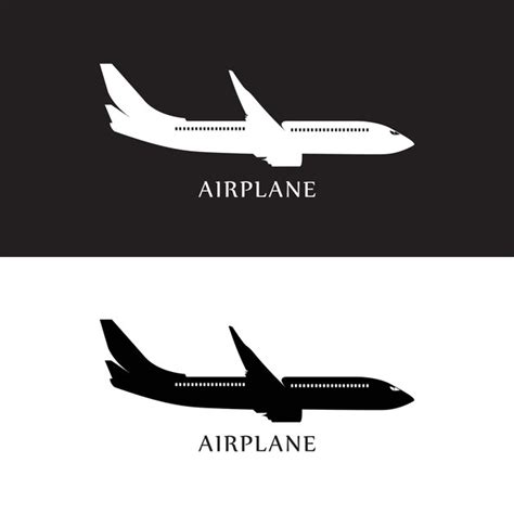 Premium Vector | Silhouette of an airplane in flight, black and white. icon airplane