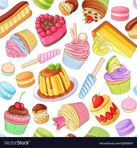 Assorted colorful desserts pastries sweets Vector Image