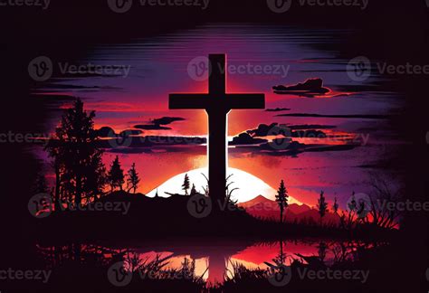 The Cross on sunset background. Generate Ai. 22645475 Stock Photo at ...