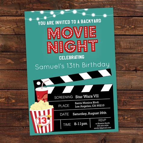 Printable Backyard Movie Night Birthday Invitation Movie