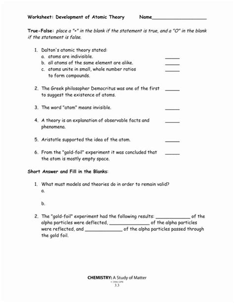 Development Of Atomic Theory Worksheet – E Street Light