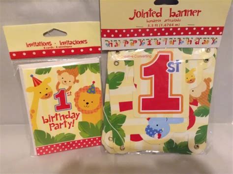 ZOO JUNGLE SAFARI Animals Kids 1st Birthday Party Invitations and Banner $7.99 - PicClick