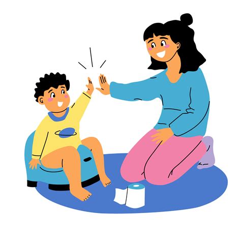 Mom praising baby boy using potty. Potty training vector illustration ...