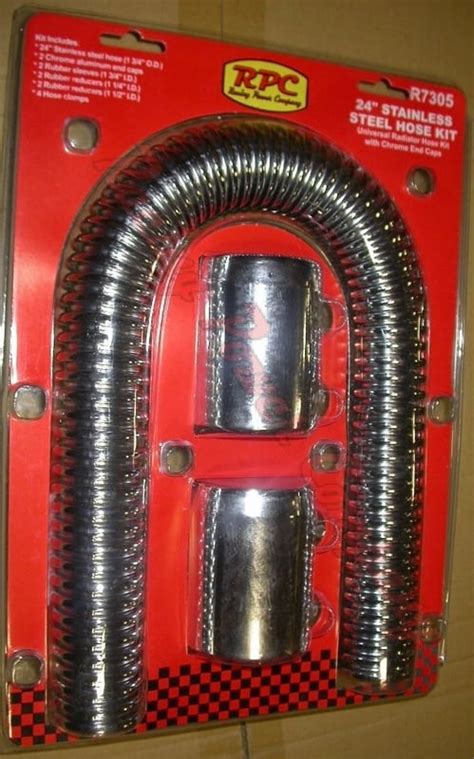 Polished Stainless Steel Flexible Radiator Hose Kit, 24" Long, 1-1/4 ...