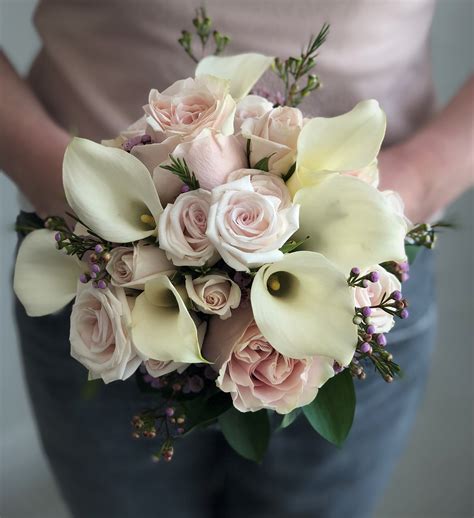 Sweet and Petite Calla Lily and Rose Bridal Bouquet by A Garden Floral