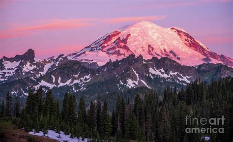 Mount Rainier Sunrise Light Panorama Photograph by Mike Reid - Fine Art America