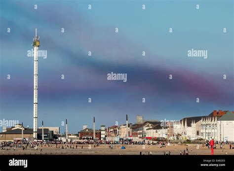 Rhyl Air Show August 31st 2014 showing sky tower and Rhyl beach with spectators Stock Photo - Alamy