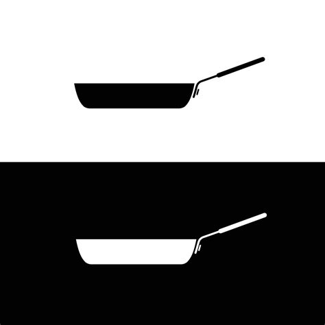 Frying pan silhouette flat vector. Silhouette kitchen utensil icon. Set of black and white ...