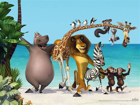 3840x2160px | free download | HD wallpaper: Madagascar poster, sea, palm trees, cartoon, Leo ...