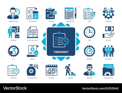 Timesheet solid icon set Royalty Free Vector Image