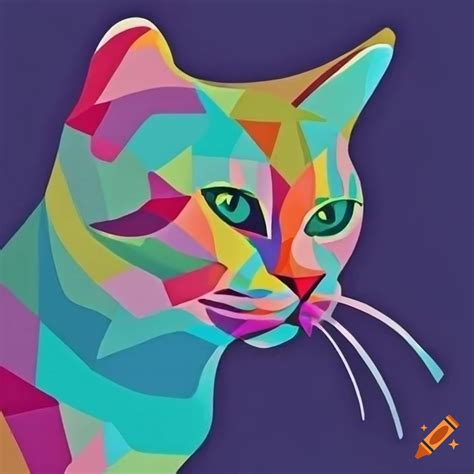 Colorful cubism art of a cat in profile on Craiyon