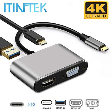 4 In 1 USB Type C To HDMI 4K VGA USB 3.0 PD Adapter Audio Video ...