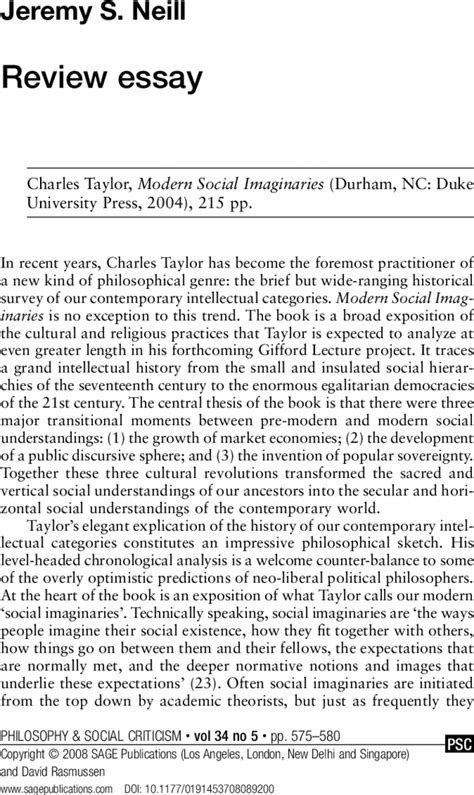 Review essay: Charles Taylor, Modern Social Imaginaries (Durham, NC ...