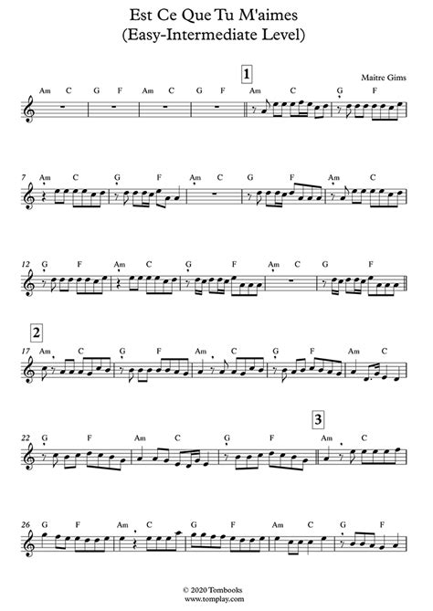 Est-ce que tu m'aimes ? (Easy/Intermediate Level, Alto Sax) (Gims) - Saxophone Sheet Music