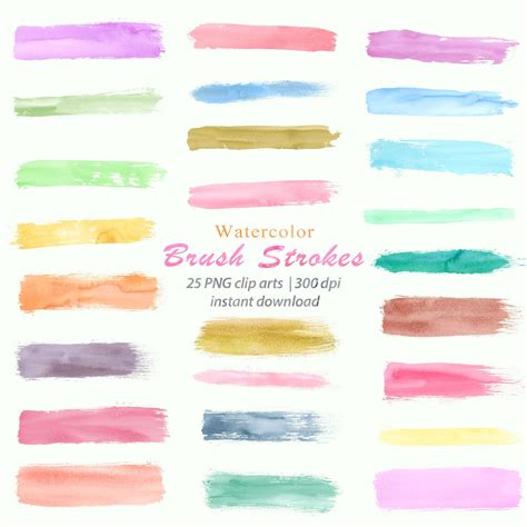 BRUSH STROKES Hand Painted Watercolor Brush Stroke Clipart, Digital Transparent Png Logo Banner ...