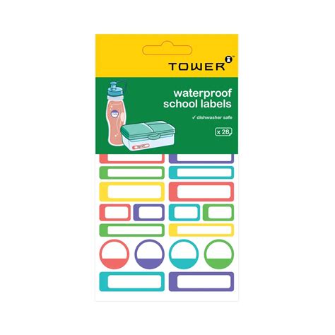 waterproof school labels - waterproof - assorted - 28 pack | Folio Office National