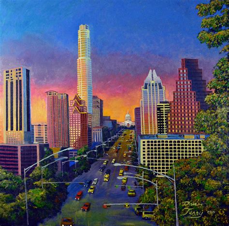 Austin Skyline At Sunset Painting by Dan Terry