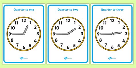 Analogue Clocks - Quarter To Worksheet | Posters | KS1