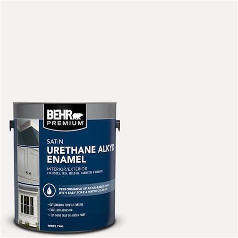 BEHR PREMIUM 1 gal. White Urethane Alkyd Satin Enamel Interior/Exterior Paint 790001 - The Home ...