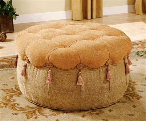 elegant ottomans | Photo of Elegant Round Ottoman in Beige Plush Upholstery w Decorative ...