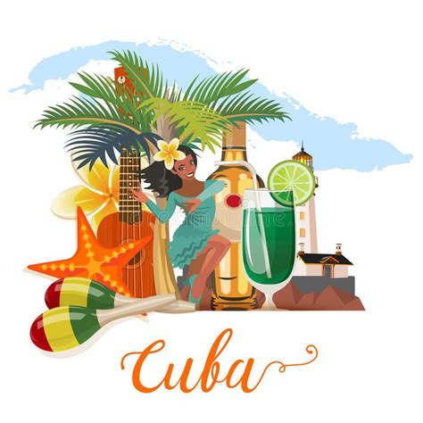 Cuba travel colorful banner concept with Cuban map. Cuban beach resort ...