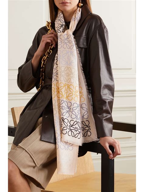 LOEWE Fringed printed wool, silk and cashmere-blend scarf | NET-A-PORTER