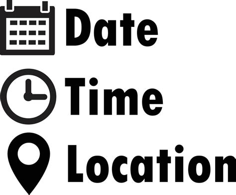 date, time, location icon on white background. Place icons symbol. Information sign business ...