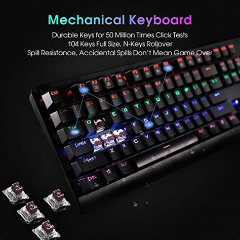 E-YOOSO Mechanical Keyboard K600 Brown Switches 104 Keys Gaming Keyboard 9 Modes LED Backlit ...